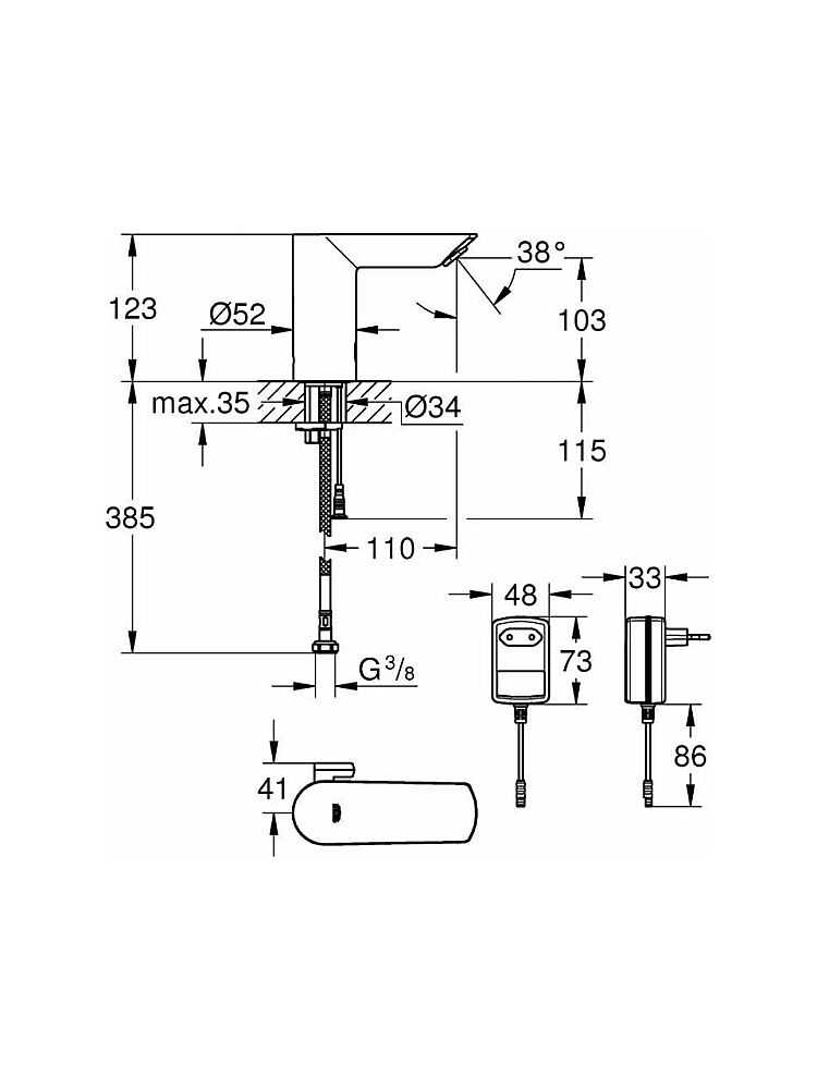 Grohe Bau Cosmopolitan Krom Fotoselli Elektronik Lavabo Bataryası 36453000 - 2