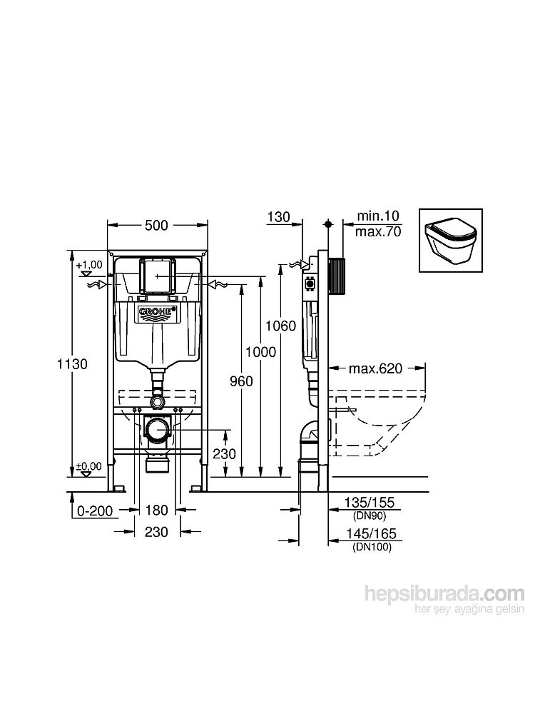 Grohe Rapid SL Gömme Rezervuar Pnömatik Alçıpan Tipi 13 cm - 38528001 - 4